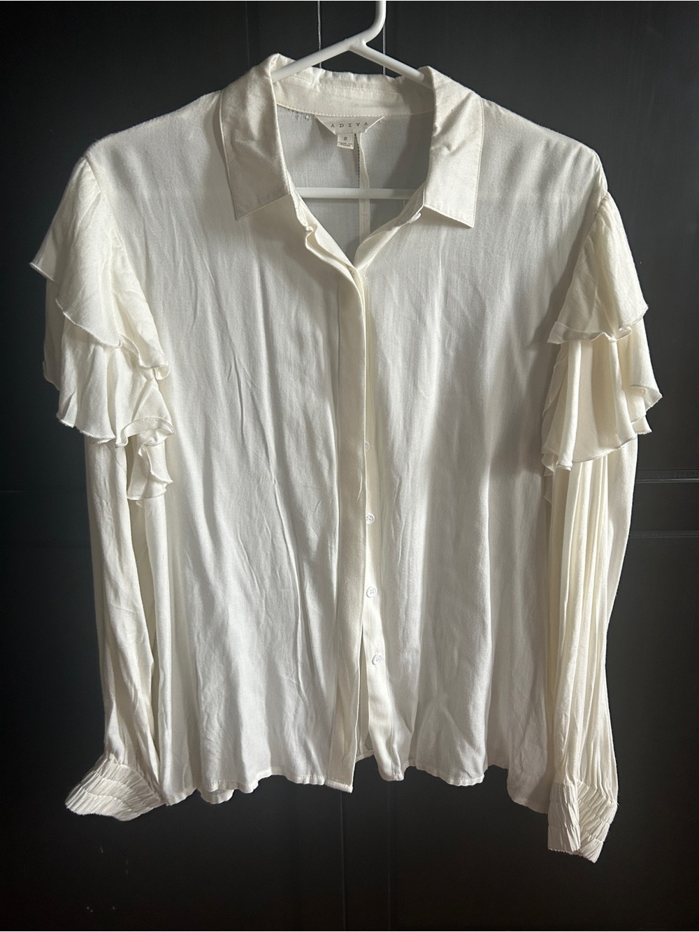 Adiva Cream Ruffle Sleeve Button-Down Shirt